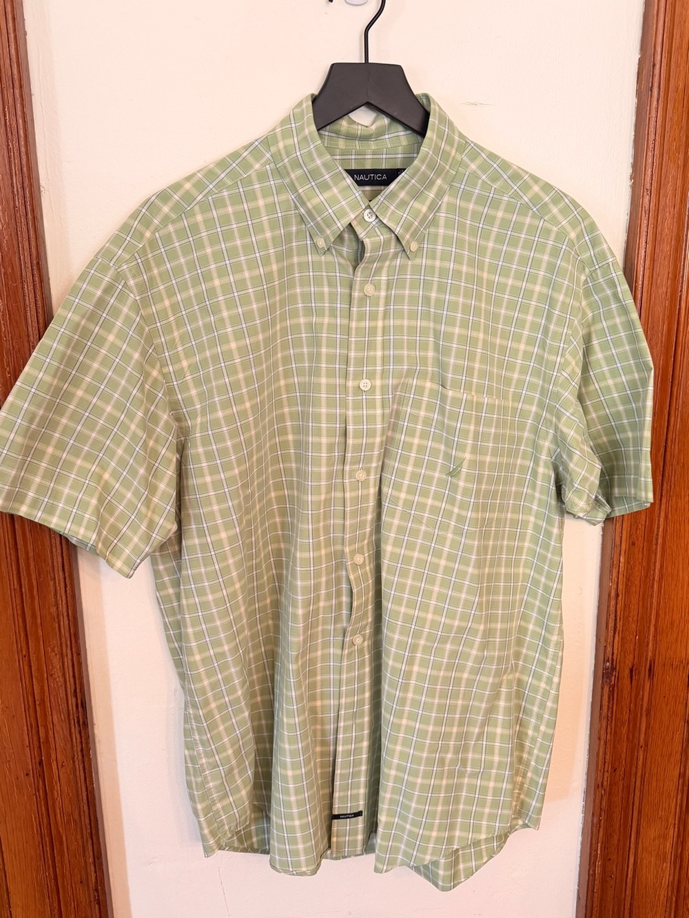 Nautica Light Green Plaid Short-Sleeve Button-Down Shirt